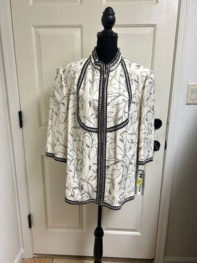 Nygard Collection embroidered cream and dark brown jacket, Size 22, NWT